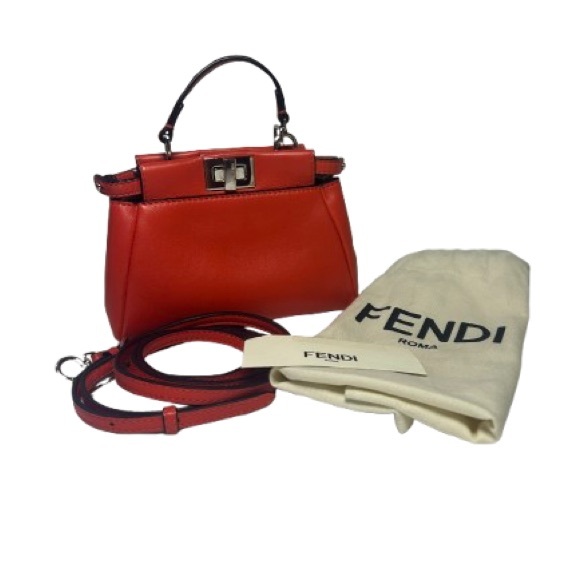 Fendi Handbags - Fendi Leather Crossbody Peekaboo Mini in Orange/Red Color with inclusions.